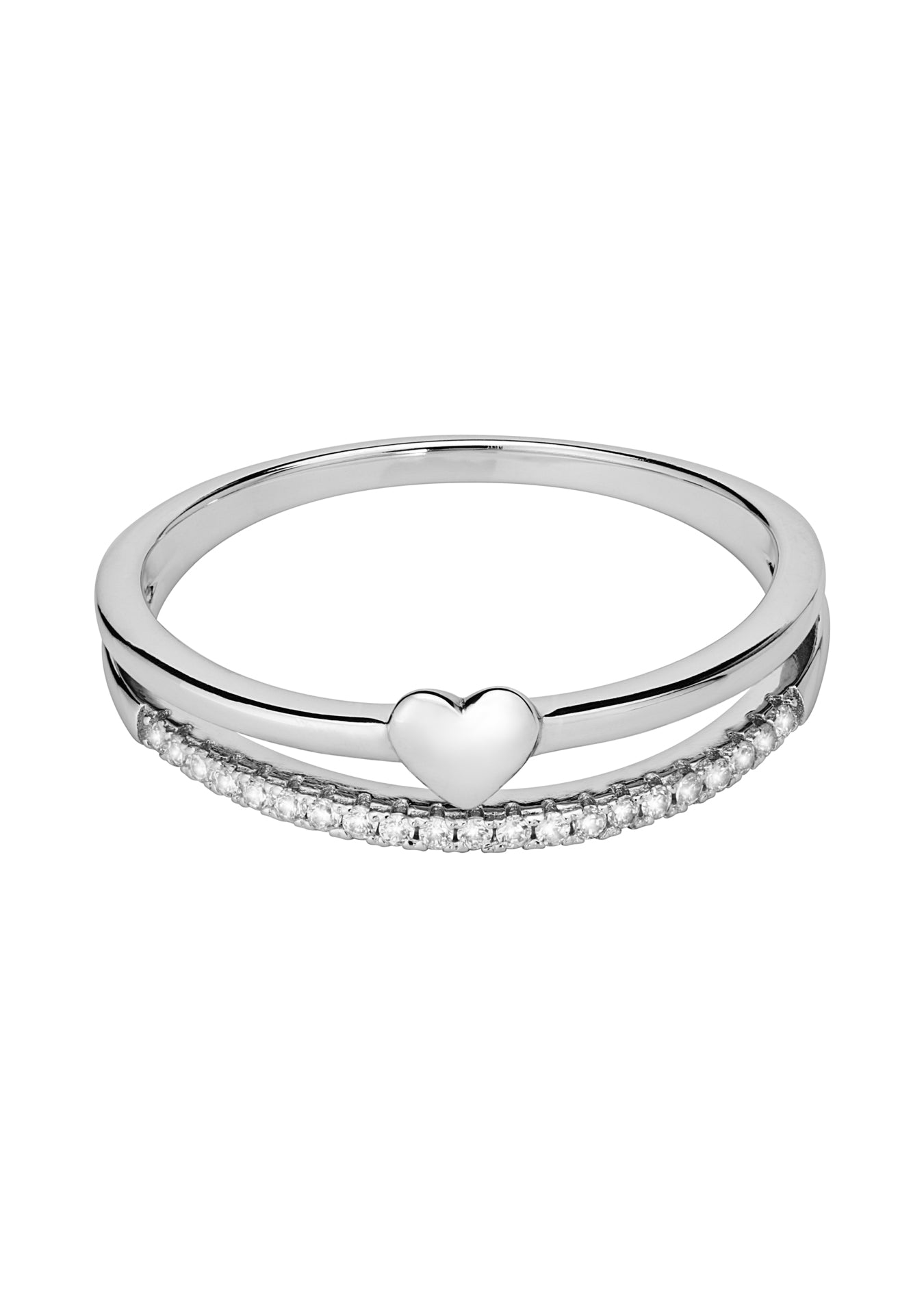 Sterling Silver Cubic Zirconia Two Row Heart Ring-1