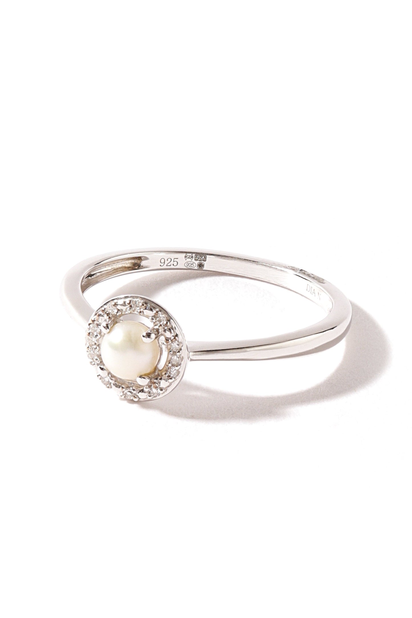 Sterling Silver Button Pearl and Diamond Halo Ring-1