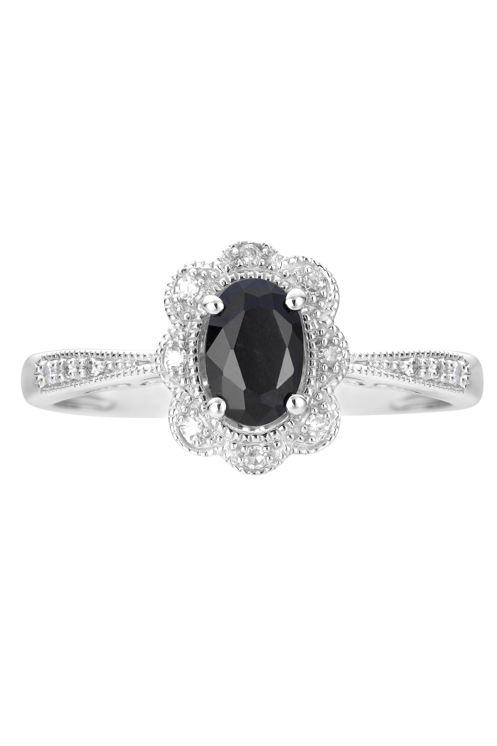 9ct White Gold 6x4 Black Sapphire and Diamond Ring-1