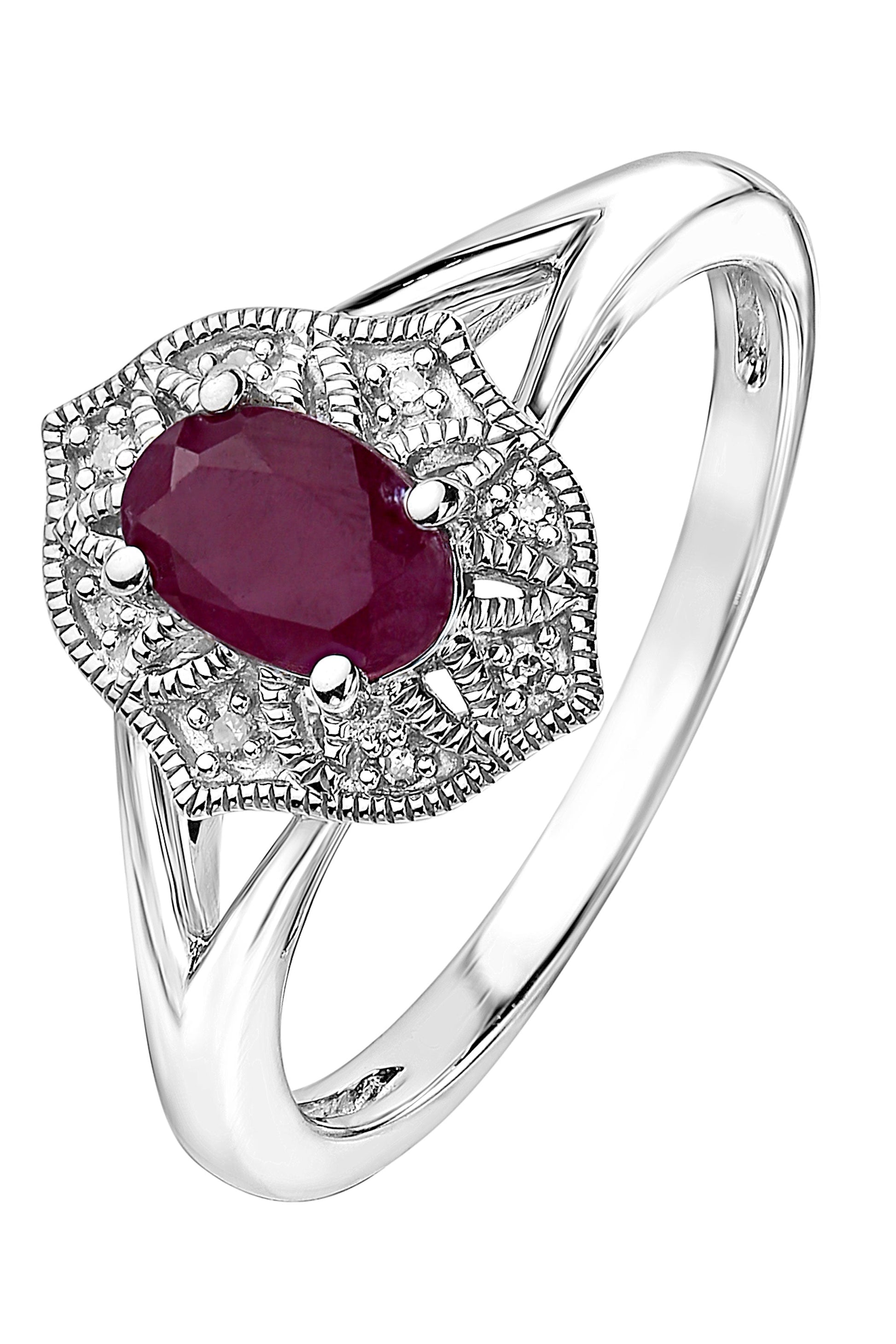 Sterling Silver Ruby and Diamond Ring-0