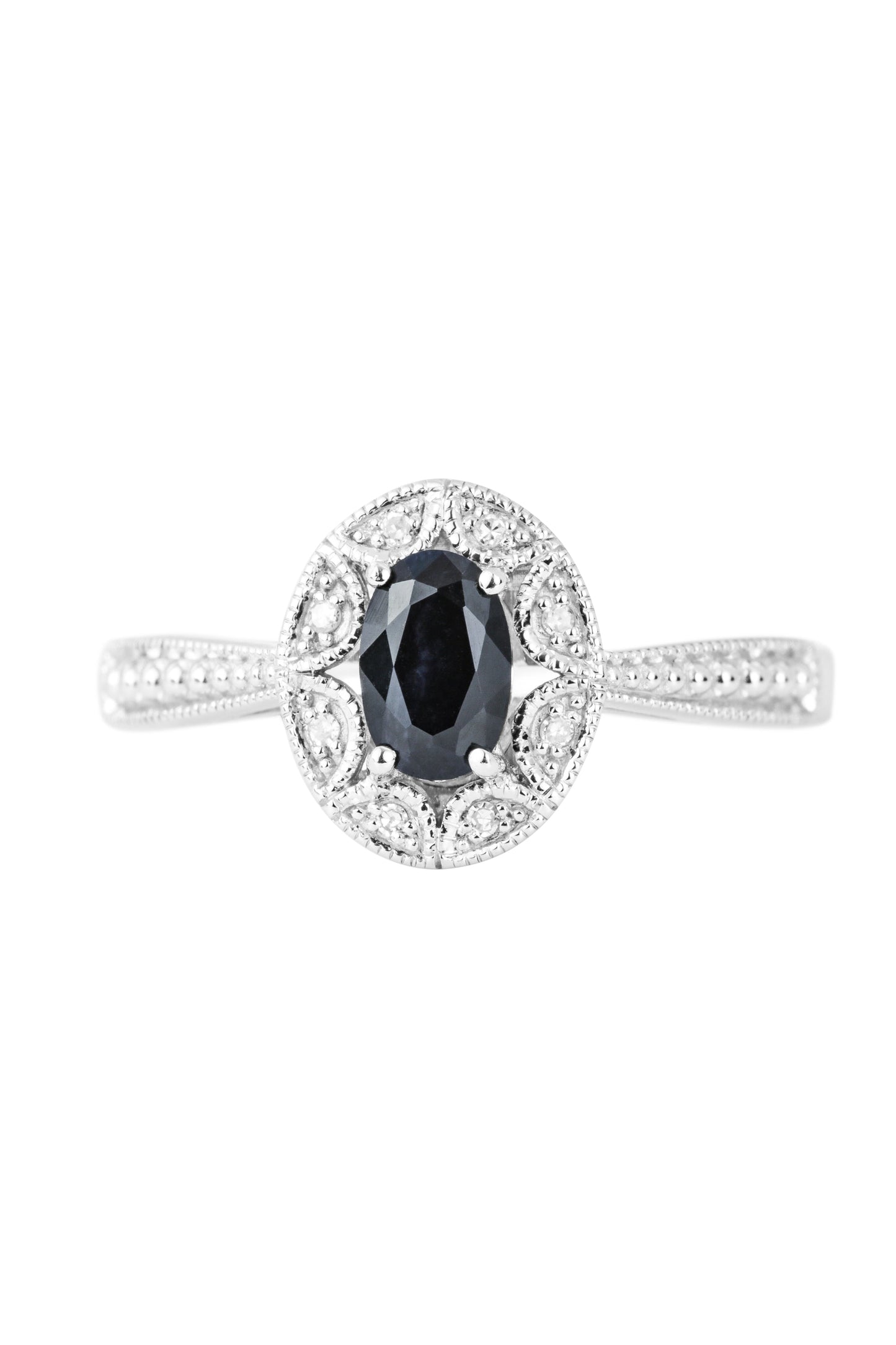 Sterling Silver Black Sapphire and Diamond Vintage Ring-1