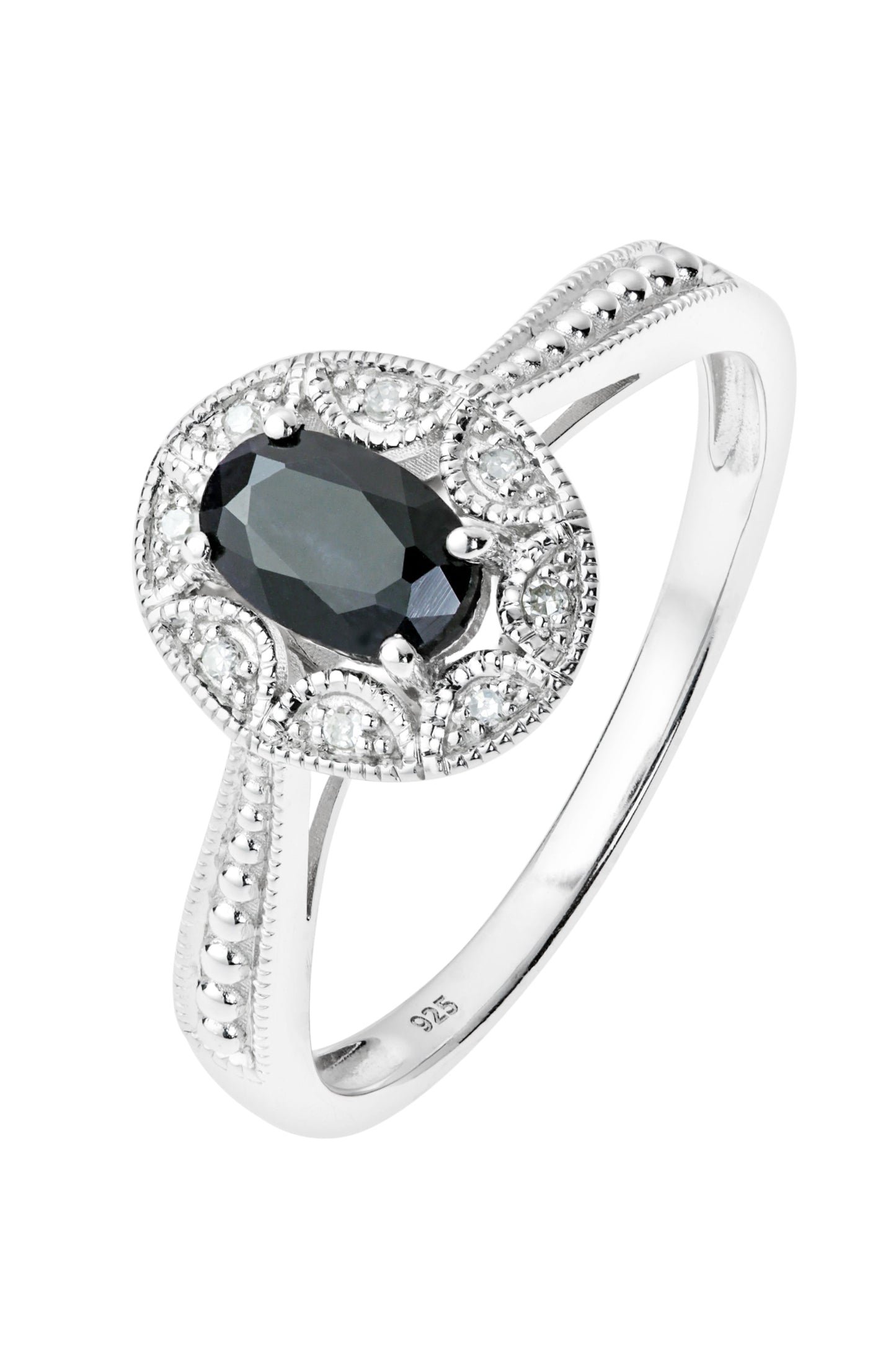 Sterling Silver Black Sapphire and Diamond Vintage Ring-0