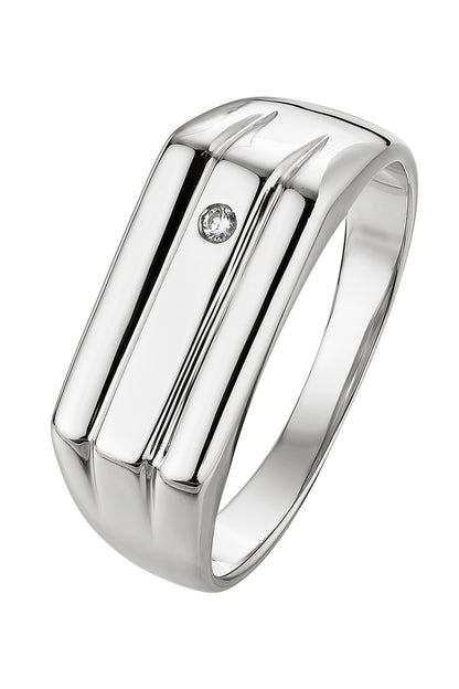 Sterling Silver Diamond Signet Ring-0