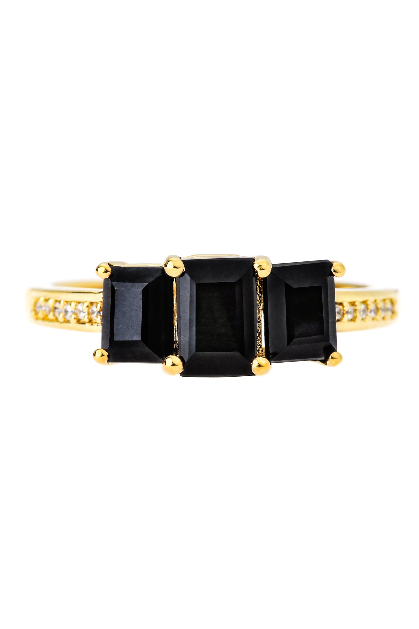 9ct Yellow Gold Black Sapphire and Diamond Three Stone Ring-1