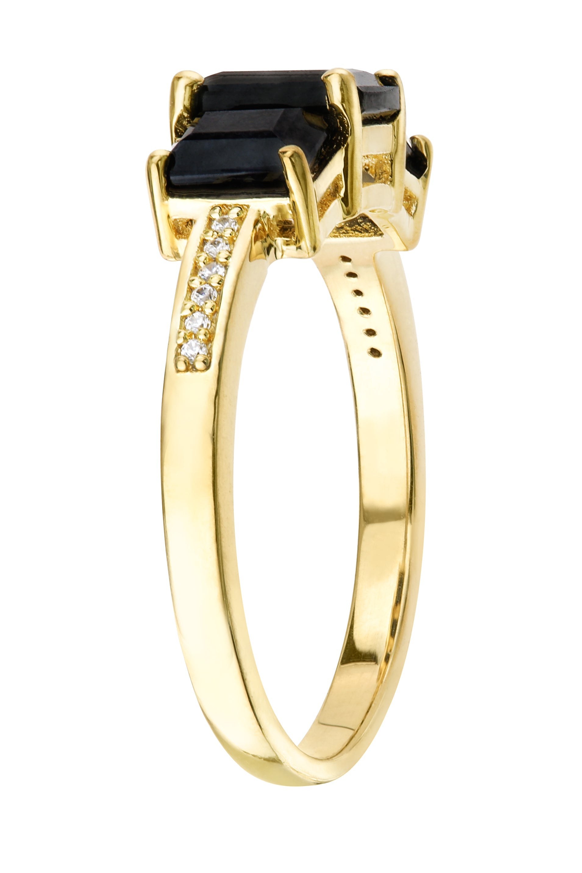 9ct Yellow Gold Black Sapphire and Diamond Three Stone Ring-2