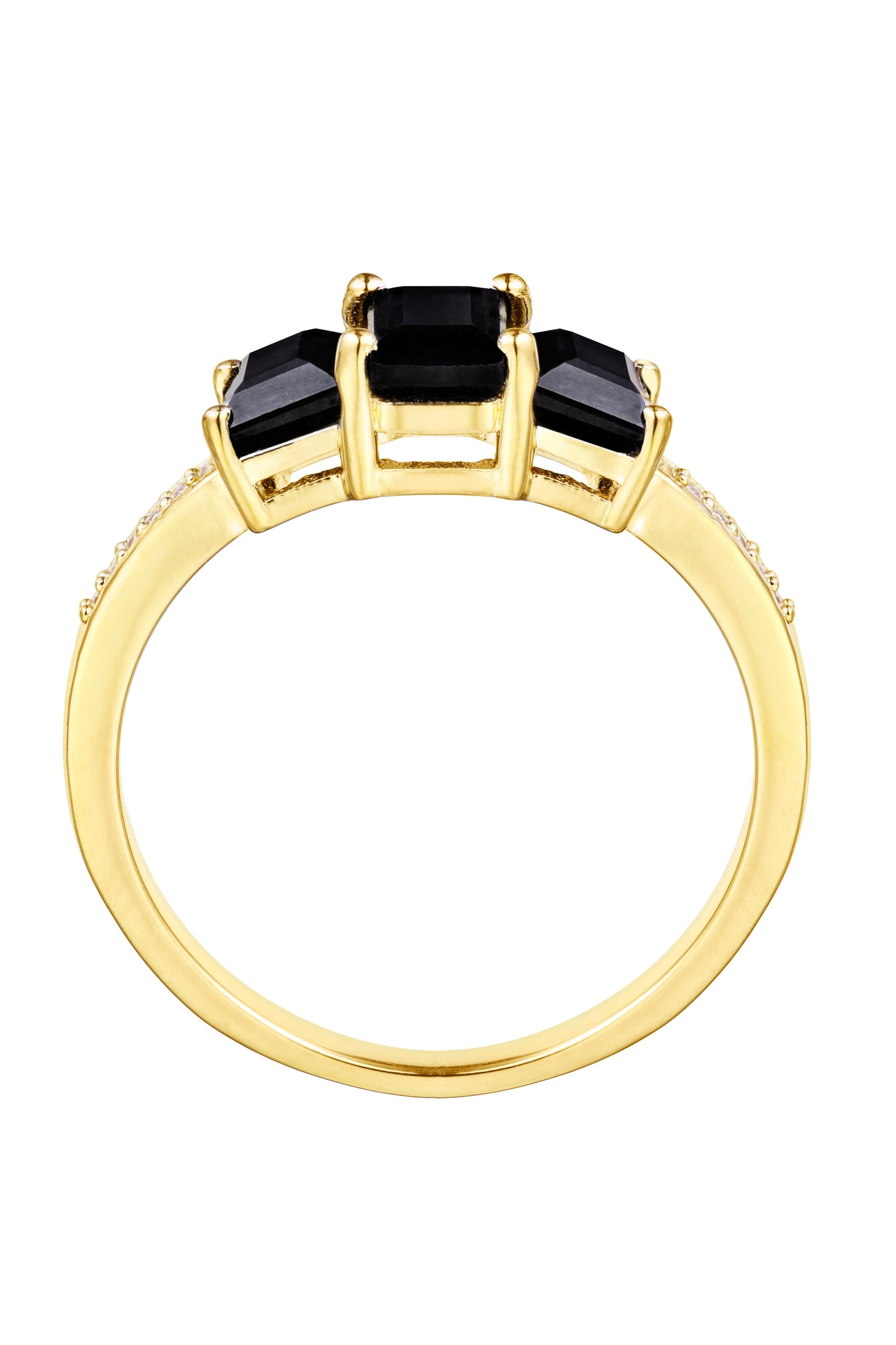 9ct Yellow Gold Black Sapphire and Diamond Three Stone Ring-3