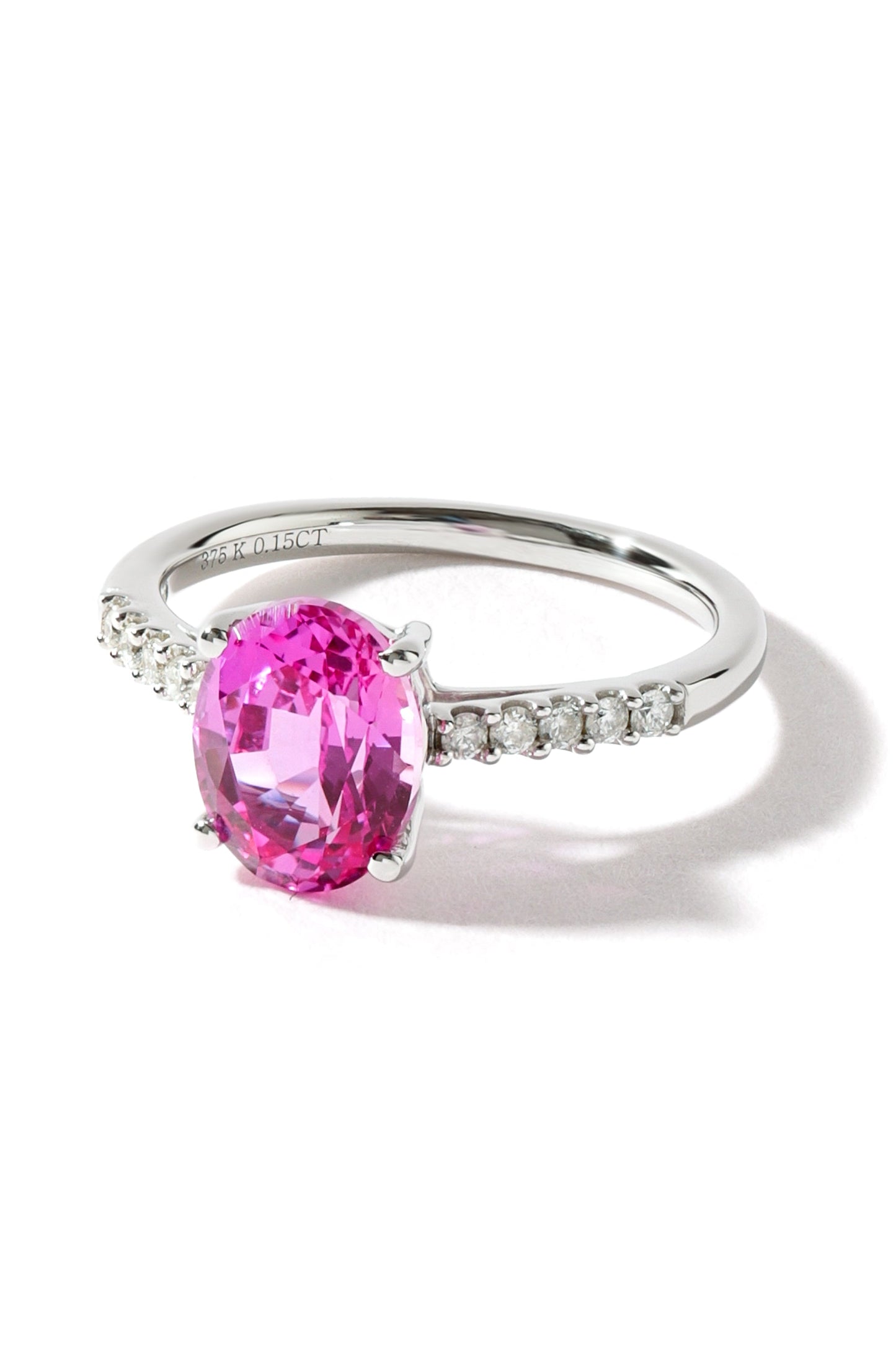 9ct White Gold Created Pink Sapphire and 0.14ct Diamond Ring-1