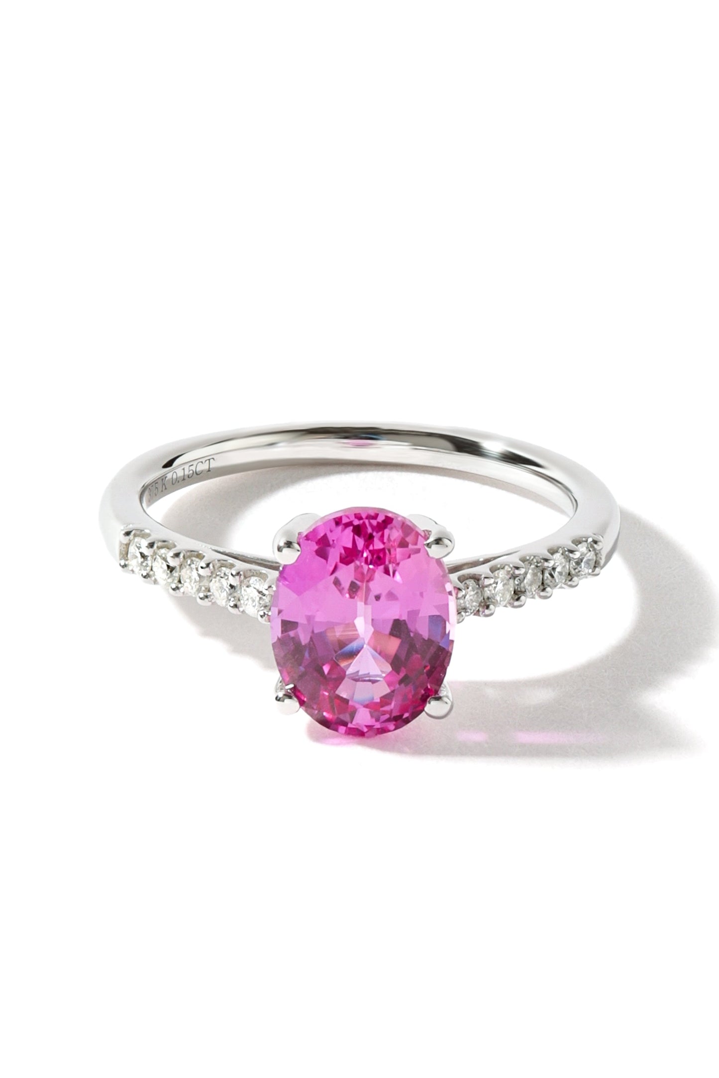 9ct White Gold Created Pink Sapphire and 0.14ct Diamond Ring-0