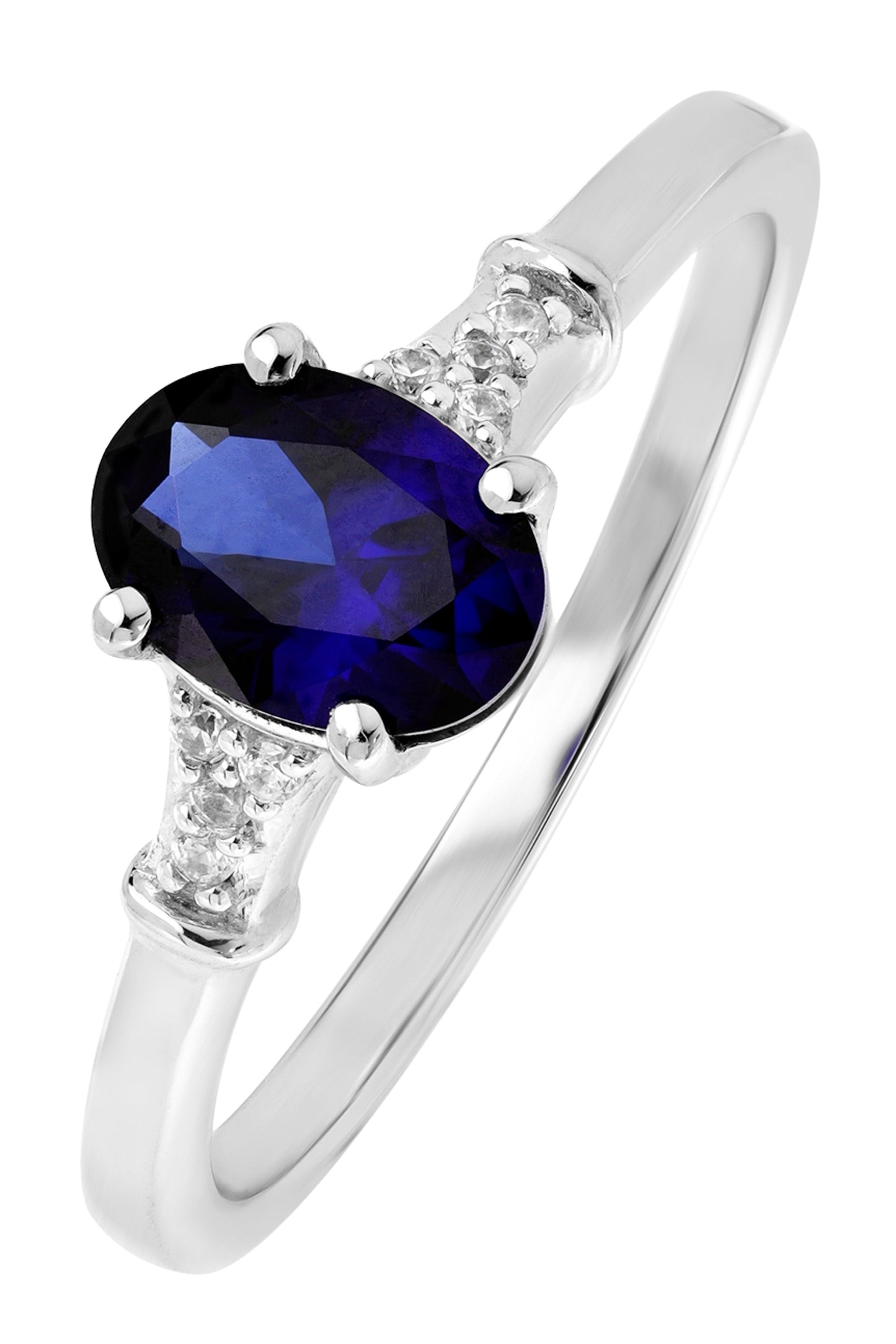 9ct White Gold Created Sapphire and Diamond Ring-0