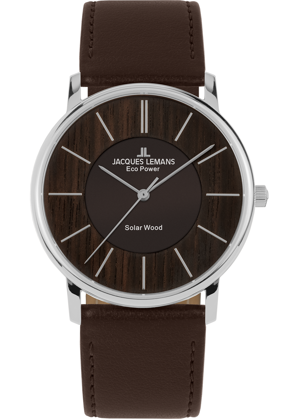 Eco Power Solar Wood Dark Brown Vegan Strap Men's Watch-0