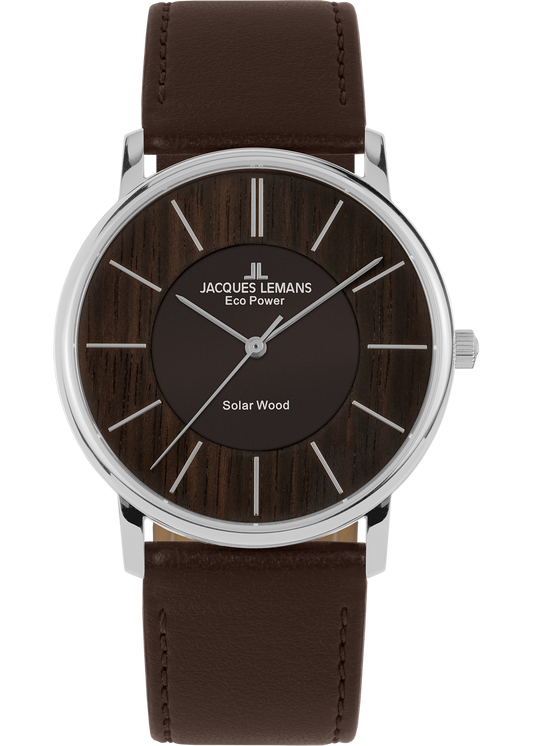 Eco Power Solar Wood Dark Brown Vegan Strap Men's Watch-0