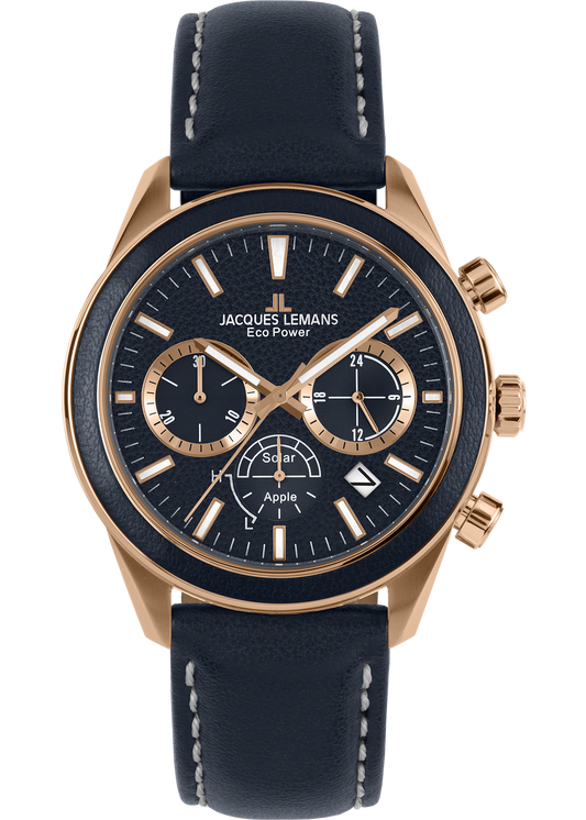 Eco Power Solar Chronograph Vegan Strap Rose Gold Plated Men's Watch-0