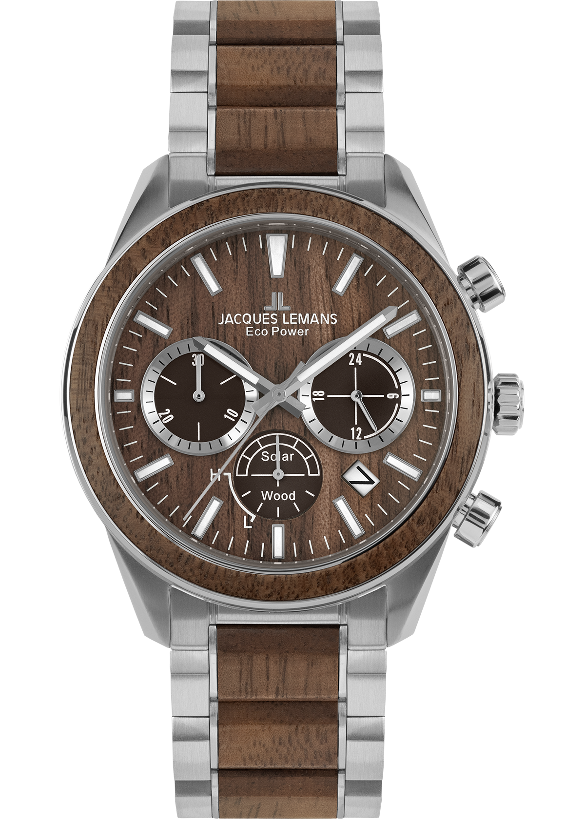 Eco Power Solar Wood Chronograph Men's Vegan Bracelet Watch-0