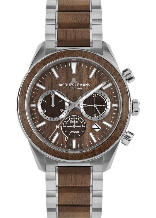 Eco Power Solar Wood Chronograph Men's Vegan Bracelet Watch-0