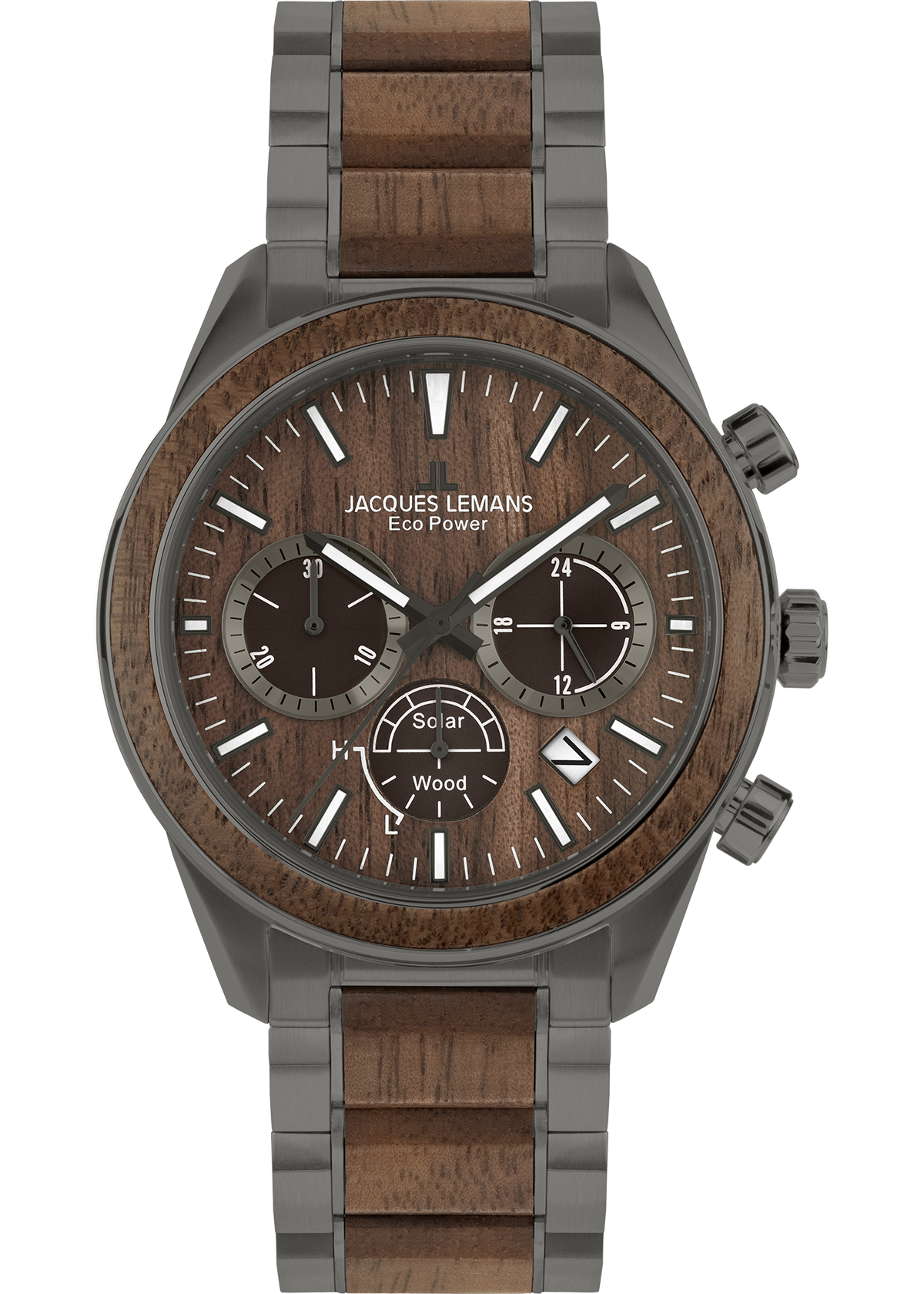 Eco Power Solar Wood Chronograph Grey Men's Bracelet Watch-0