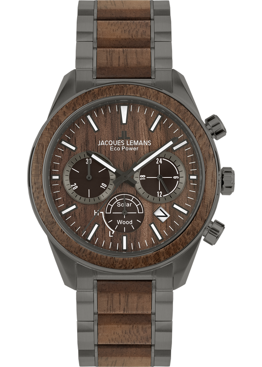 Eco Power Solar Wood Chronograph Grey Men's Bracelet Watch-0