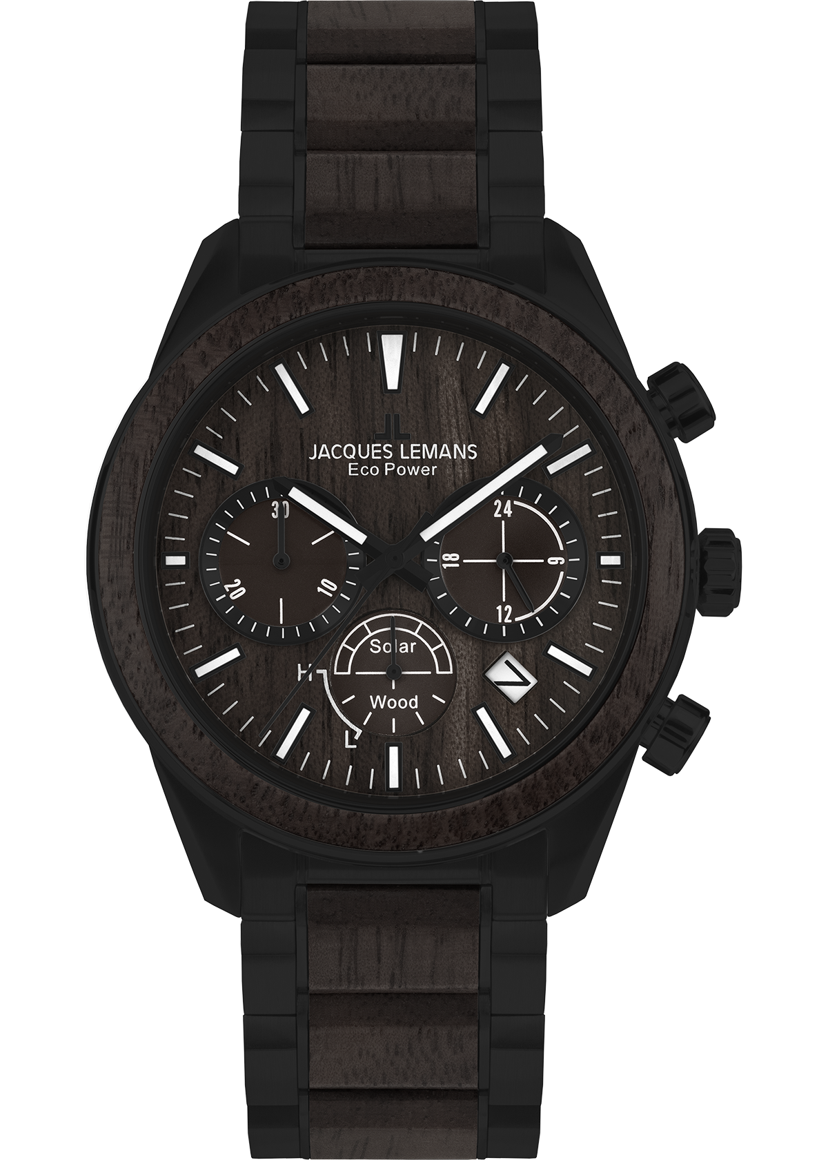 Eco Power Solar Wood Chronograph Black Men's Bracelet Watch-0