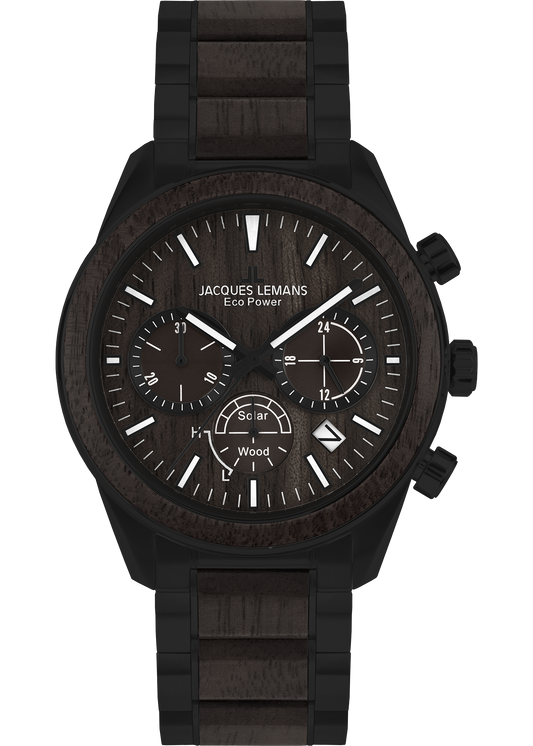 Eco Power Solar Wood Chronograph Black Men's Bracelet Watch-0