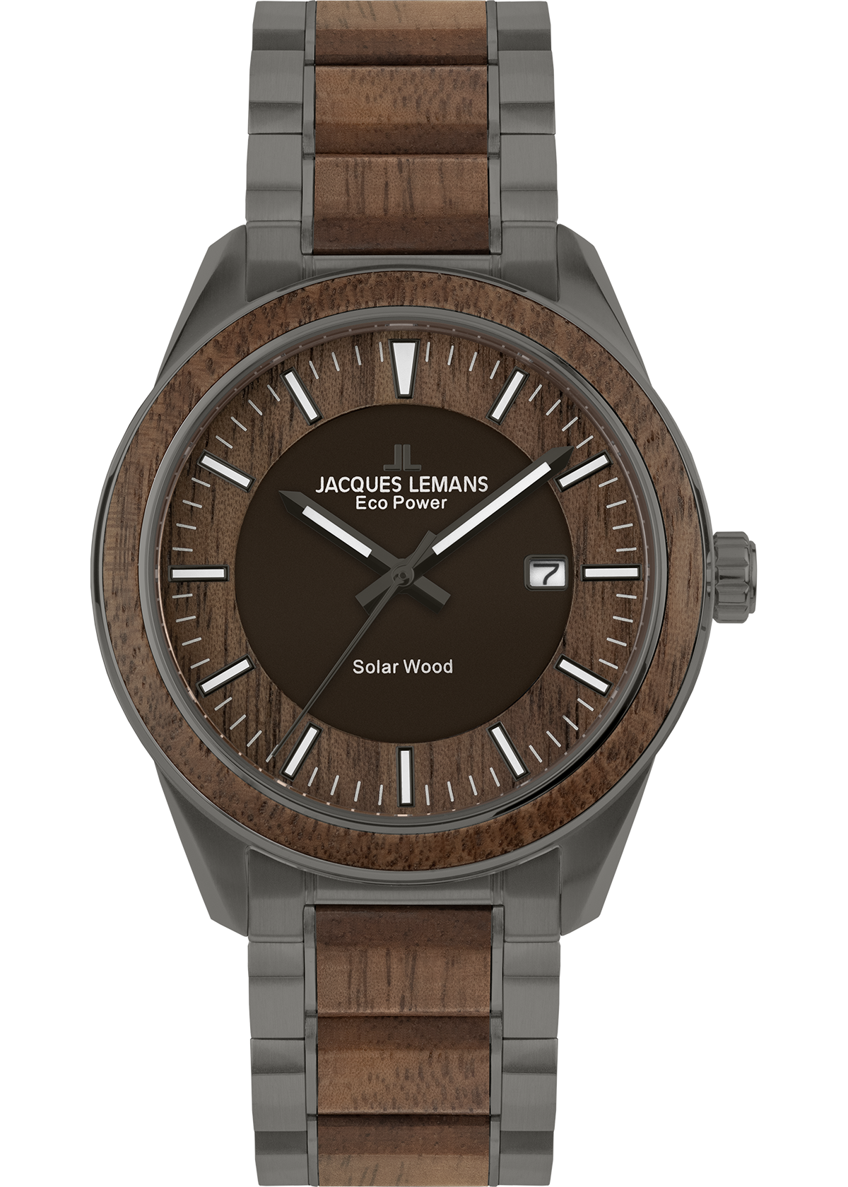 Eco Power Solar Wood Stainless Steel Grey Men's Bracelet Watch-0