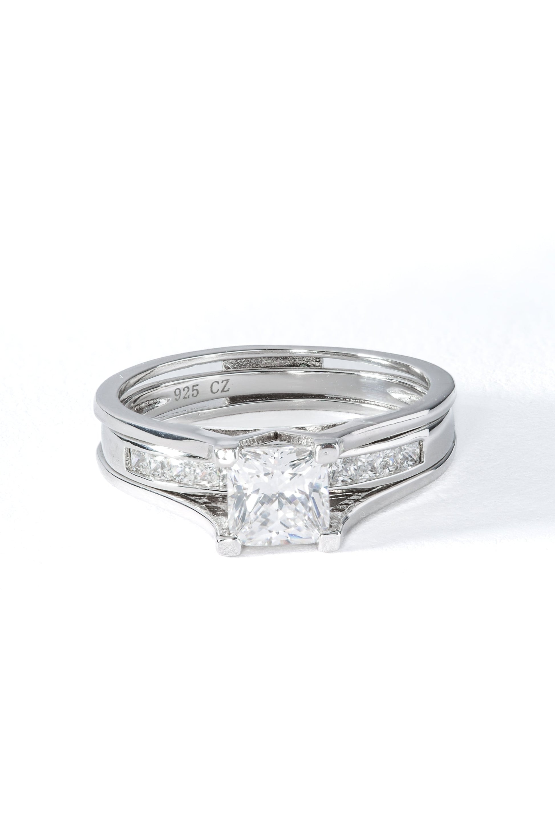 Sterling Silver Cubic Zirconia Princess & Eternity Ring Set-2