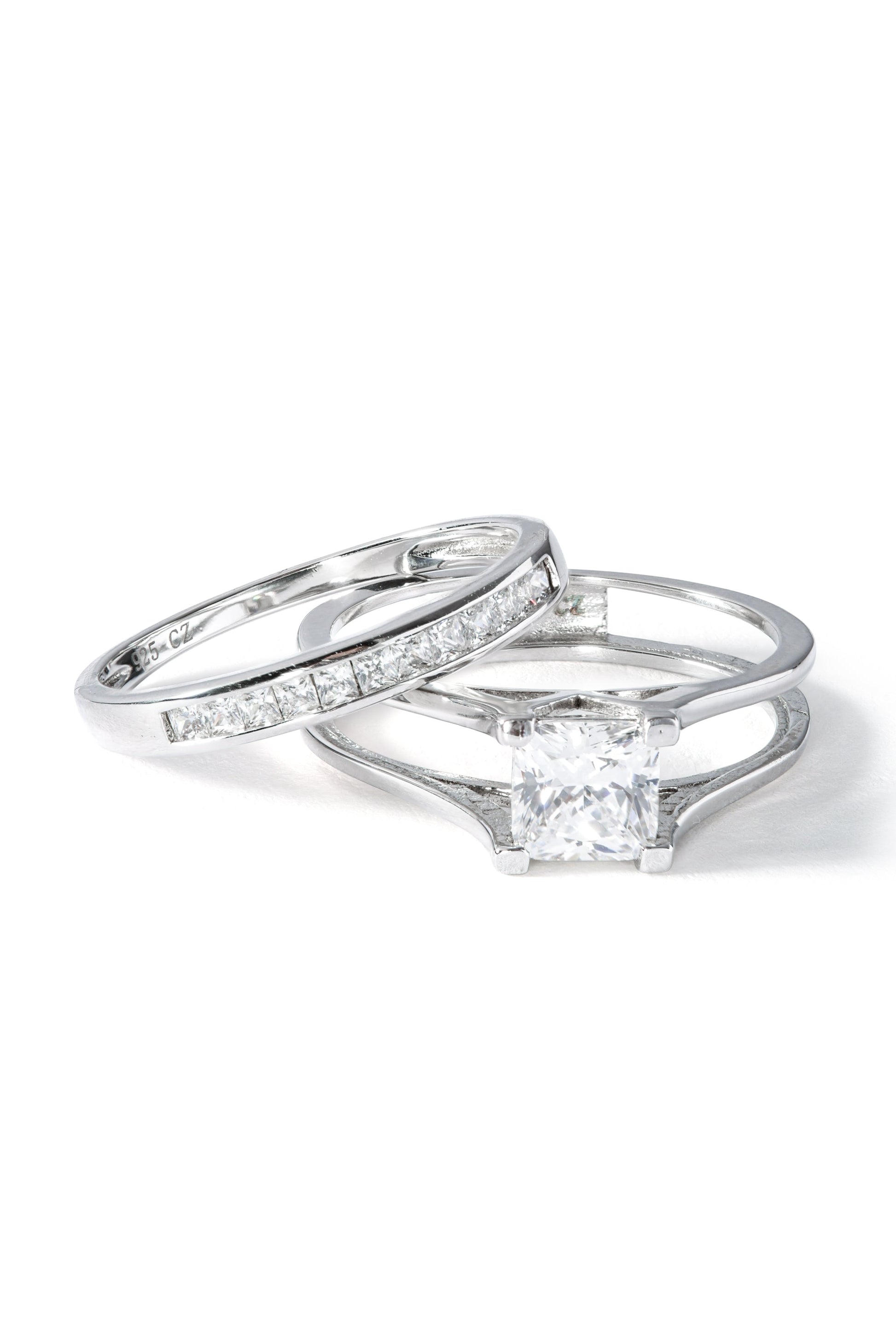 Sterling Silver Cubic Zirconia Princess & Eternity Ring Set-4