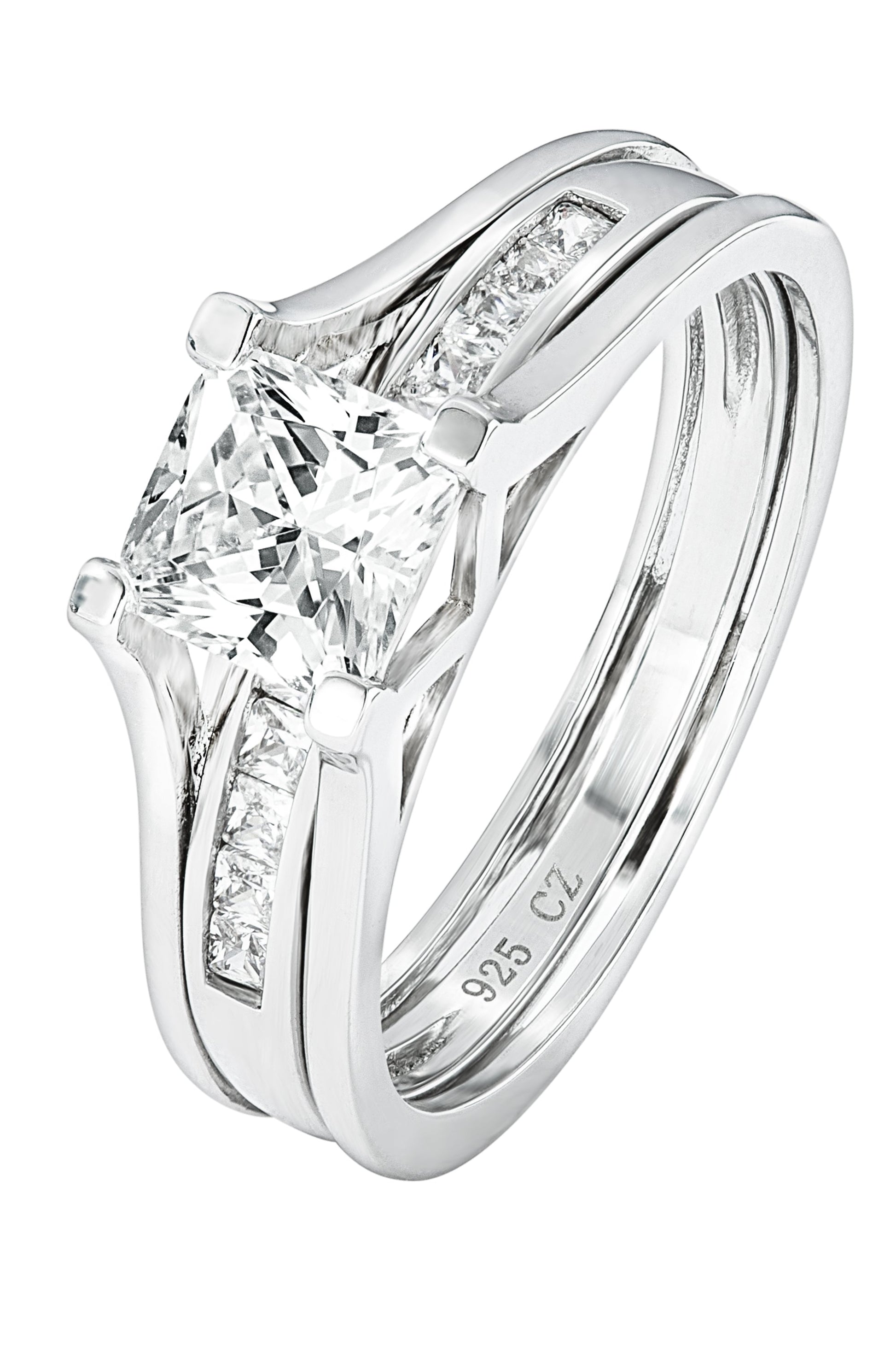 Sterling Silver Cubic Zirconia Princess & Eternity Ring Set-0