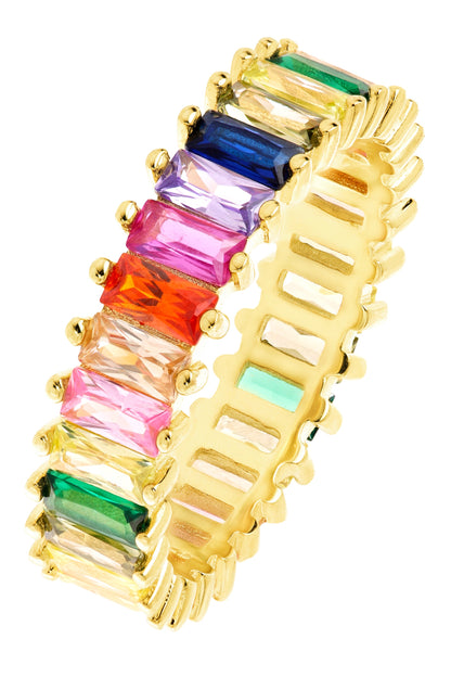 Gold Plated Sterling Silver Multi-Colour Cubic Zirconia Band Ring-0