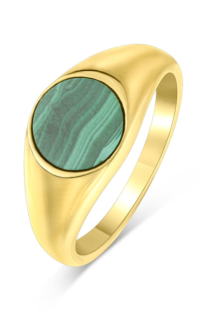 18K Gold Plated Sterling Silver Malachite Signet Ring-0