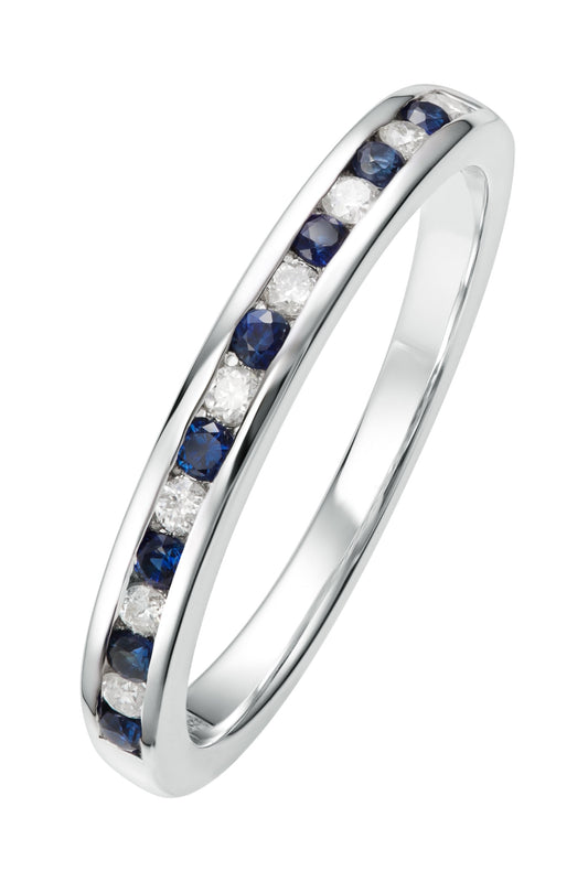 9ct White Gold Sapphire & 0.10ct Diamond Eternity Ring-0