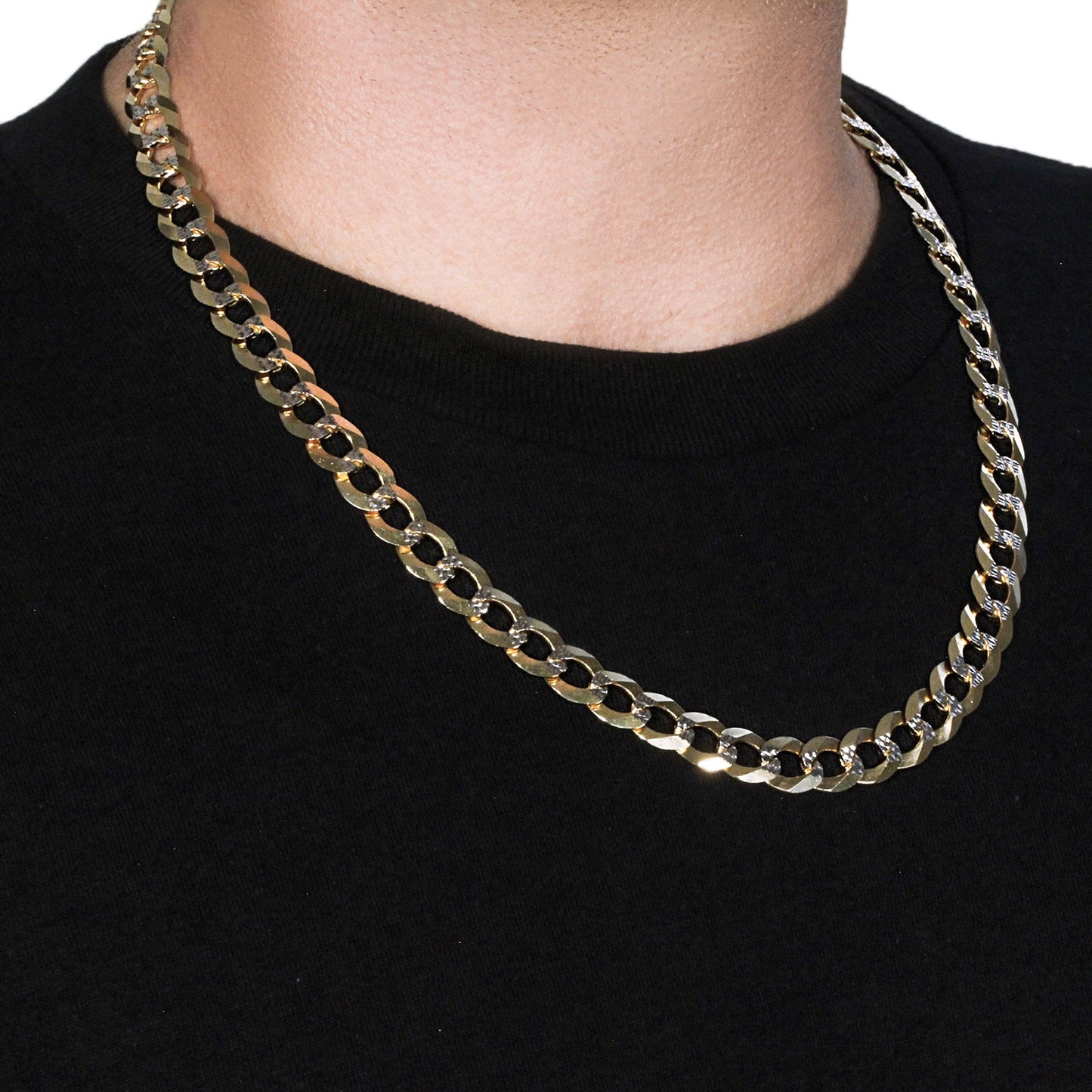 14k Two Tone Gold Pave Curb Chain (12.18 mm)