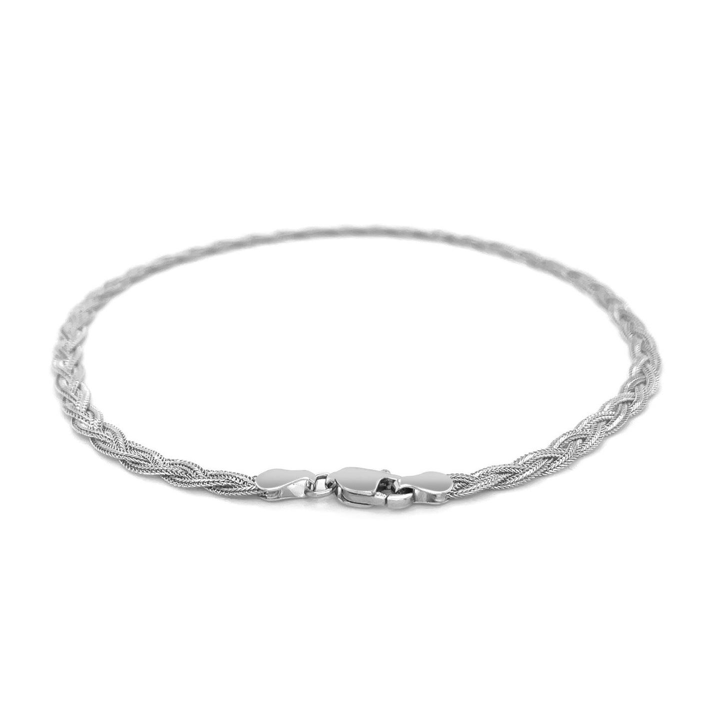 3.5mm 14k White Braided Foxtail Anklet