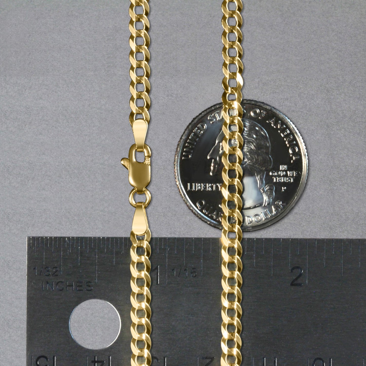 14k Yellow Gold Solid Curb Chain (3.60 mm)