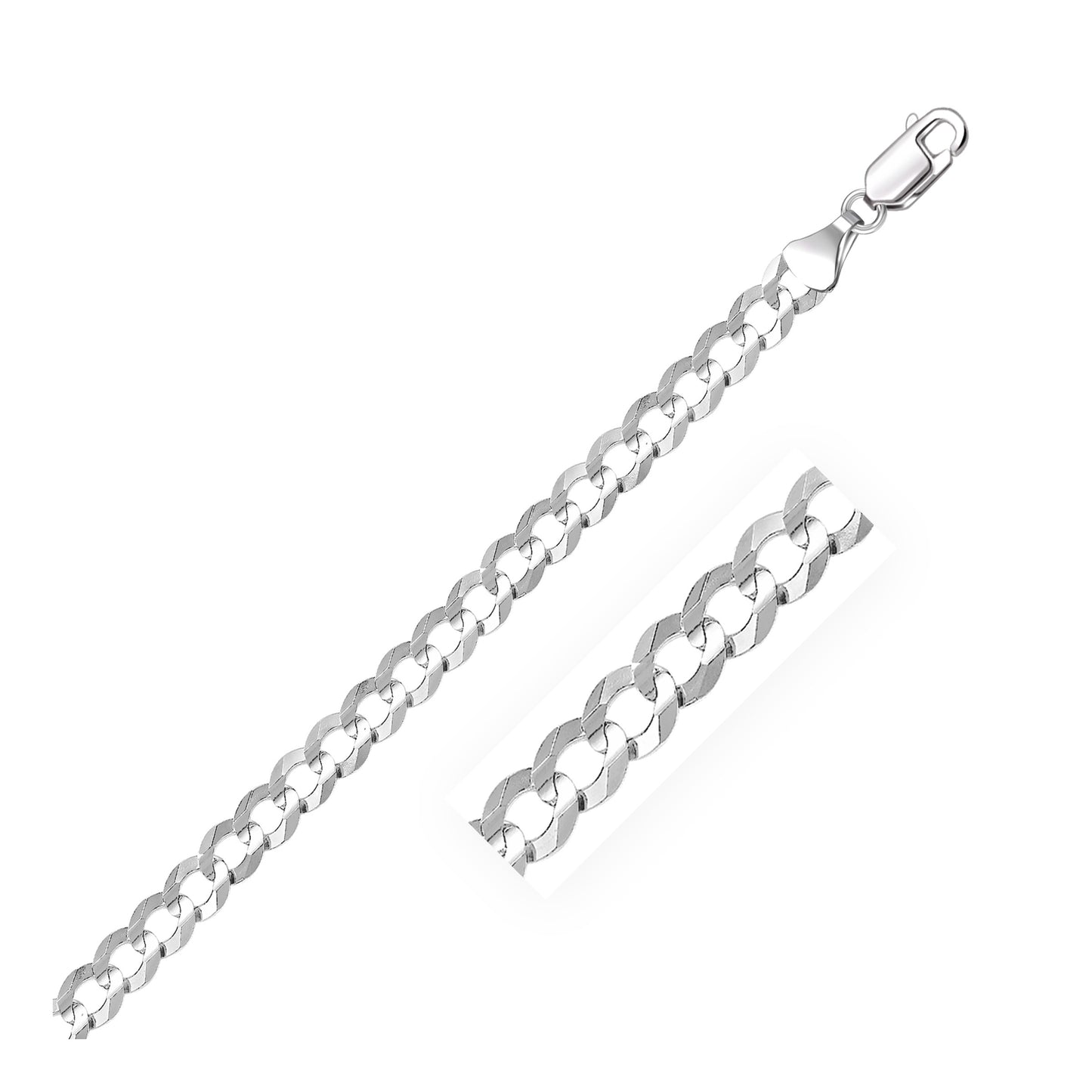 14k White Gold Solid Curb Chain (5.70 mm)