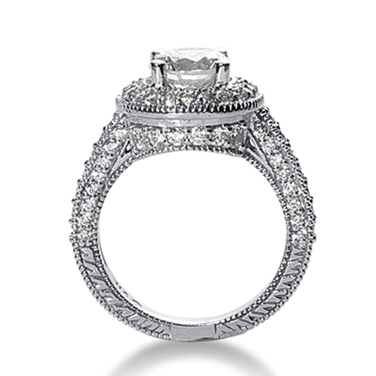 14k White gold Vintage Halo Diamond Semi-Mount