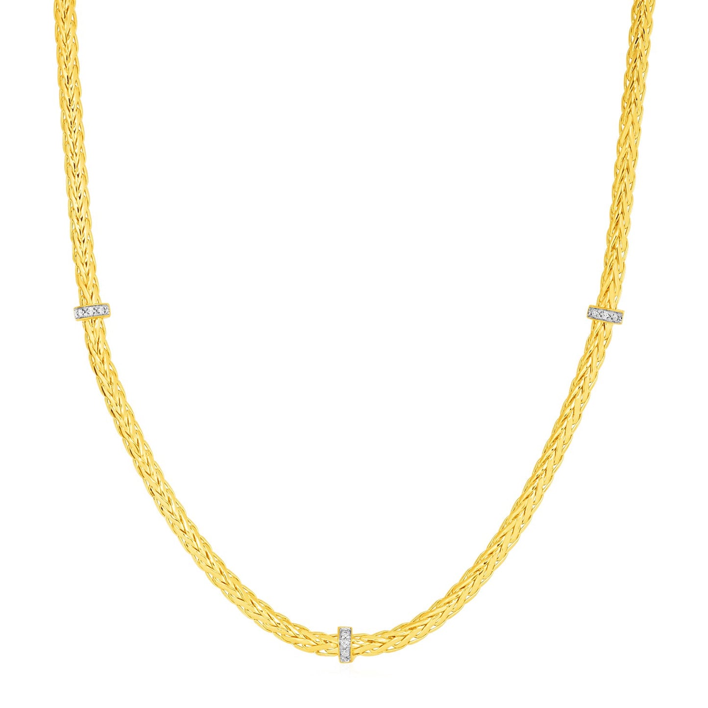 14K Gold Woven Rope Necklace with Diamond Accents