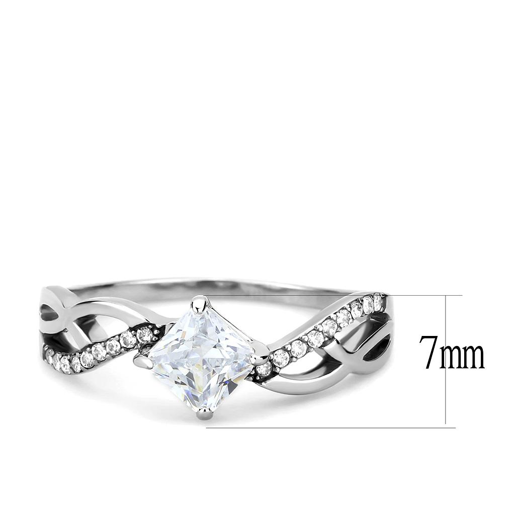 DA101 - High polished (no plating) Stainless Steel Ring with AAA Grade CZ  in Clear-1