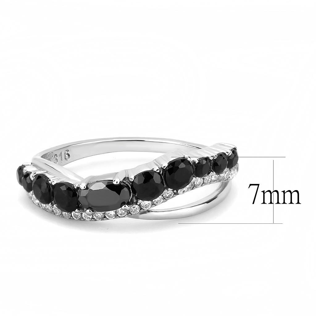 DA269 - High polished (no plating) Stainless Steel Ring with AAA Grade CZ  in Black Diamond-1