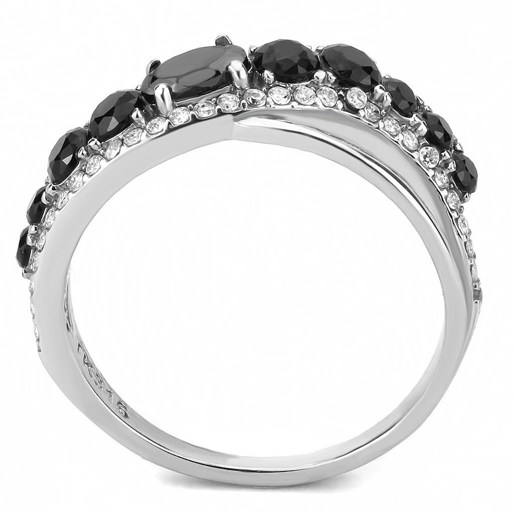 DA269 - High polished (no plating) Stainless Steel Ring with AAA Grade CZ  in Black Diamond-2