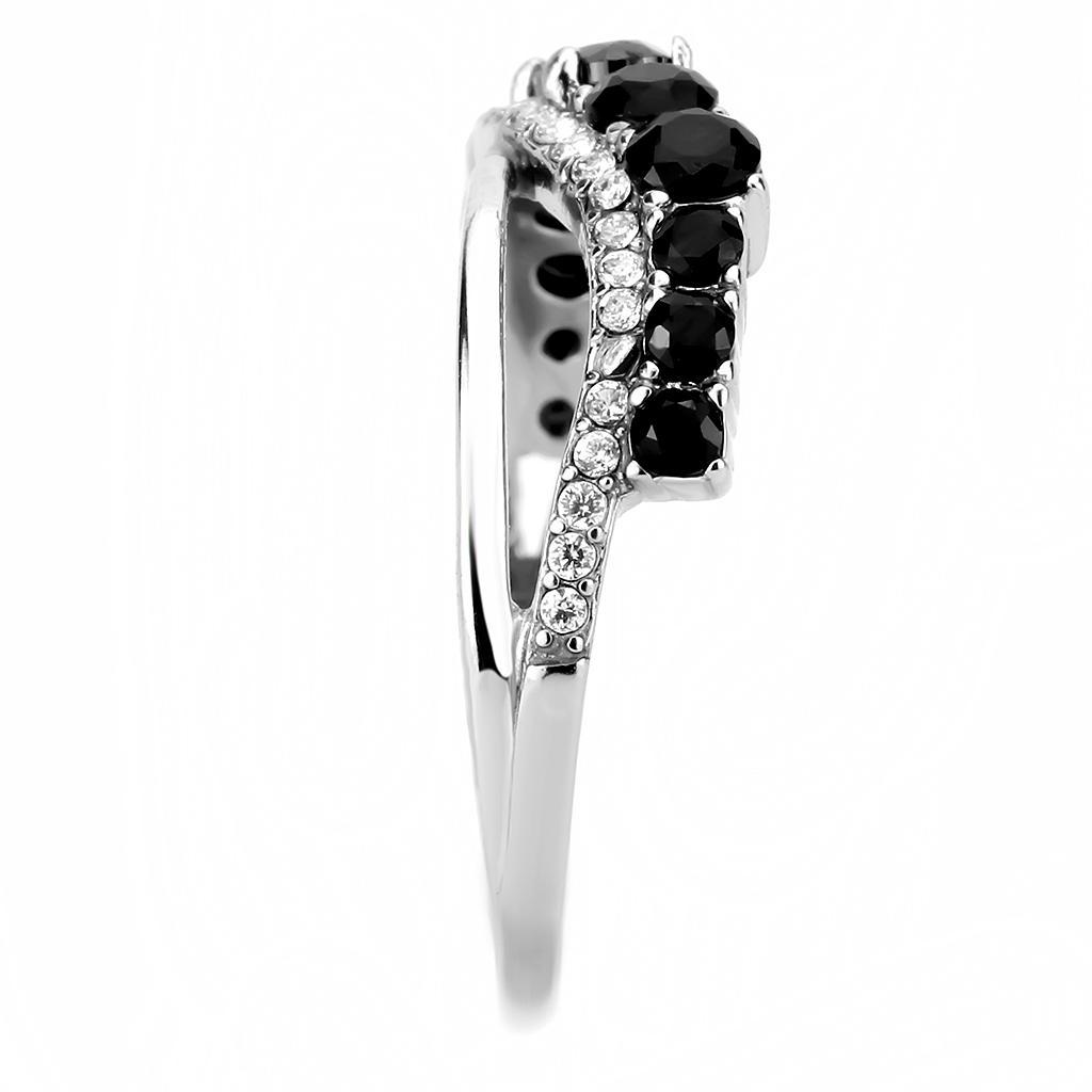 DA269 - High polished (no plating) Stainless Steel Ring with AAA Grade CZ  in Black Diamond-3