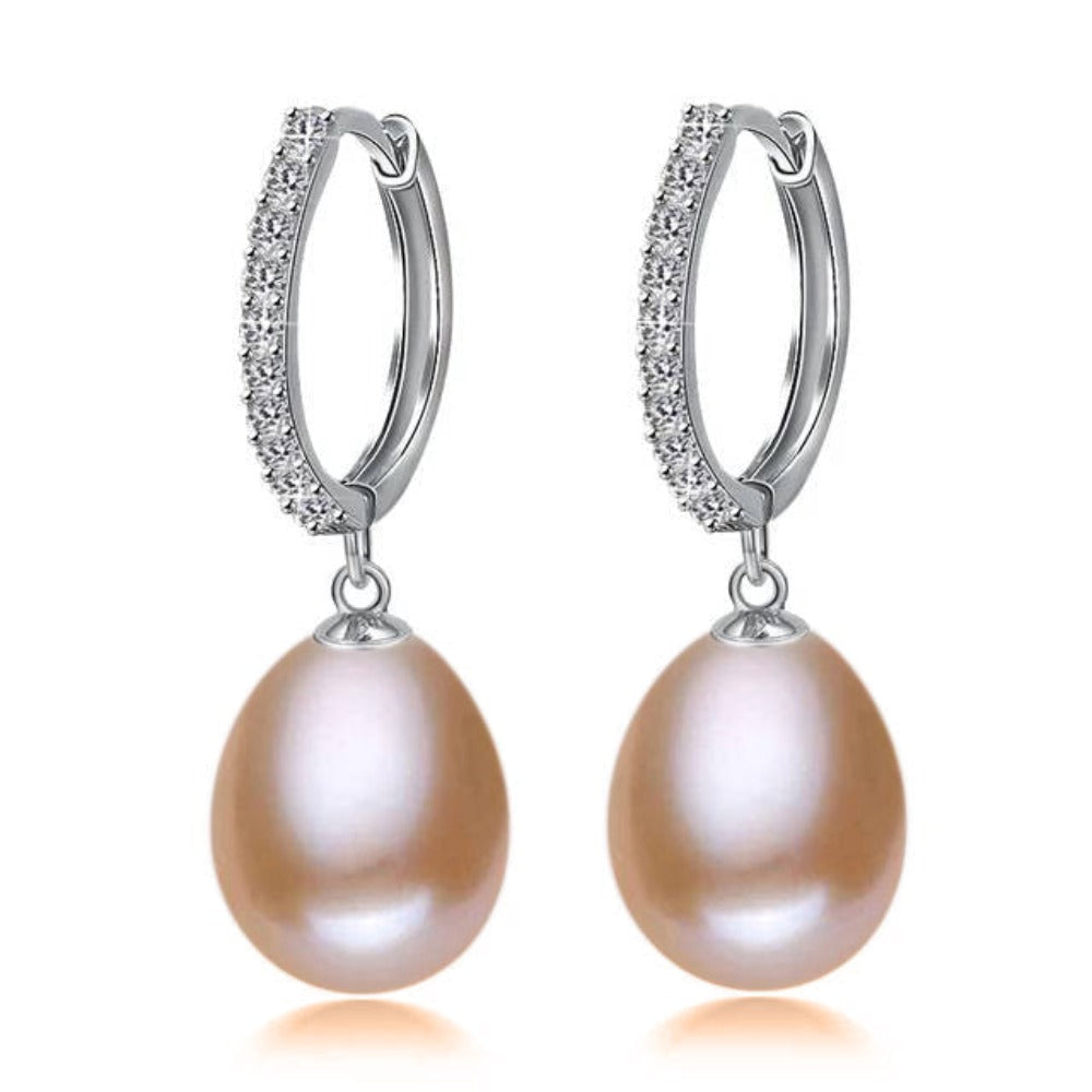 Genuine Freshwater Pearl & Simulated Diamond Drop Earrings-7