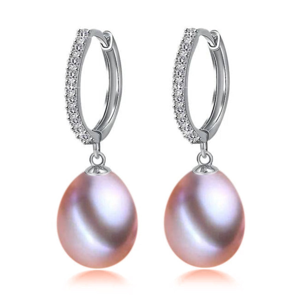 Genuine Freshwater Pearl & Simulated Diamond Drop Earrings-2