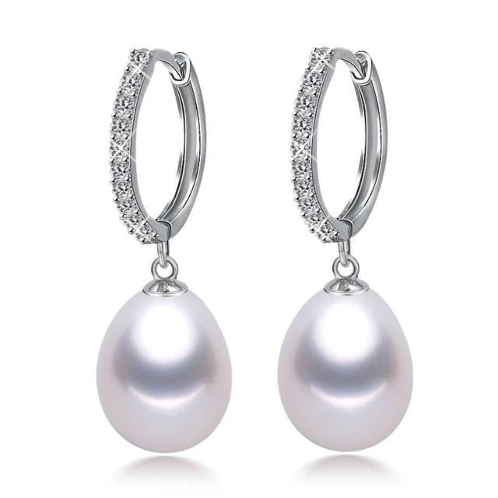 Genuine Freshwater Pearl & Simulated Diamond Drop Earrings-9