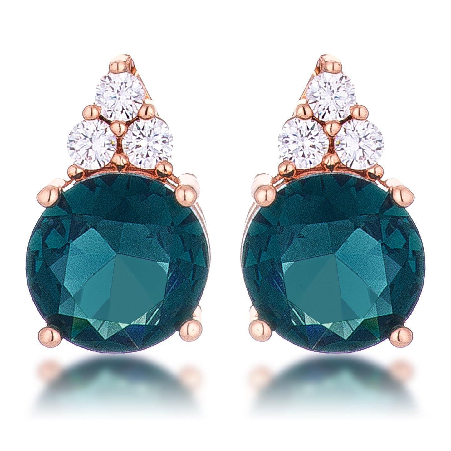 Simple Rose Gold Plated 9mm Blue Green CZ Stud Earring