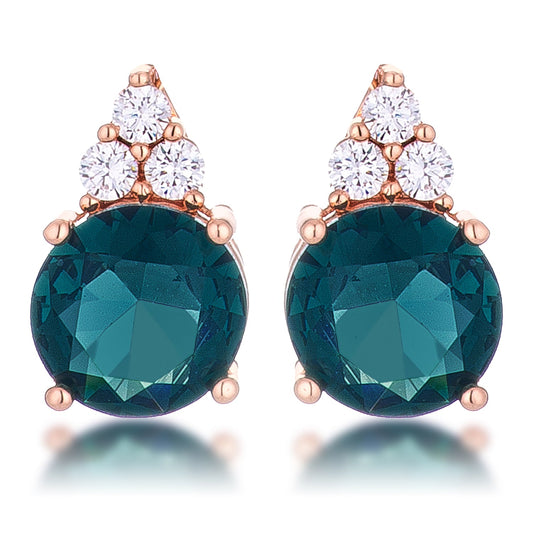 Simple Rose Gold Plated 9mm Blue Green CZ Stud Earring