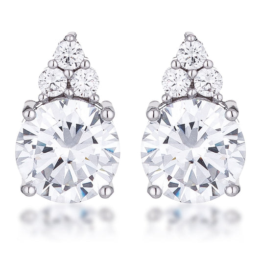 Simple Rhodium Plated 9mm Clear CZ Stud Earring