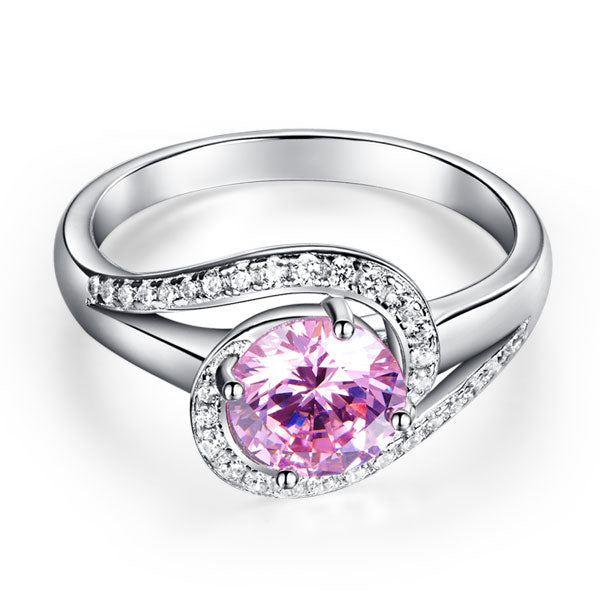 Twist Curl 925 Sterling Silver Wedding Engagement Ring 1.25 Ct Fancy Pink Created Diamond XFR8244-3