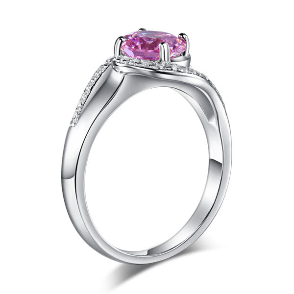 Twist Curl 925 Sterling Silver Wedding Engagement Ring 1.25 Ct Fancy Pink Created Diamond XFR8244-4