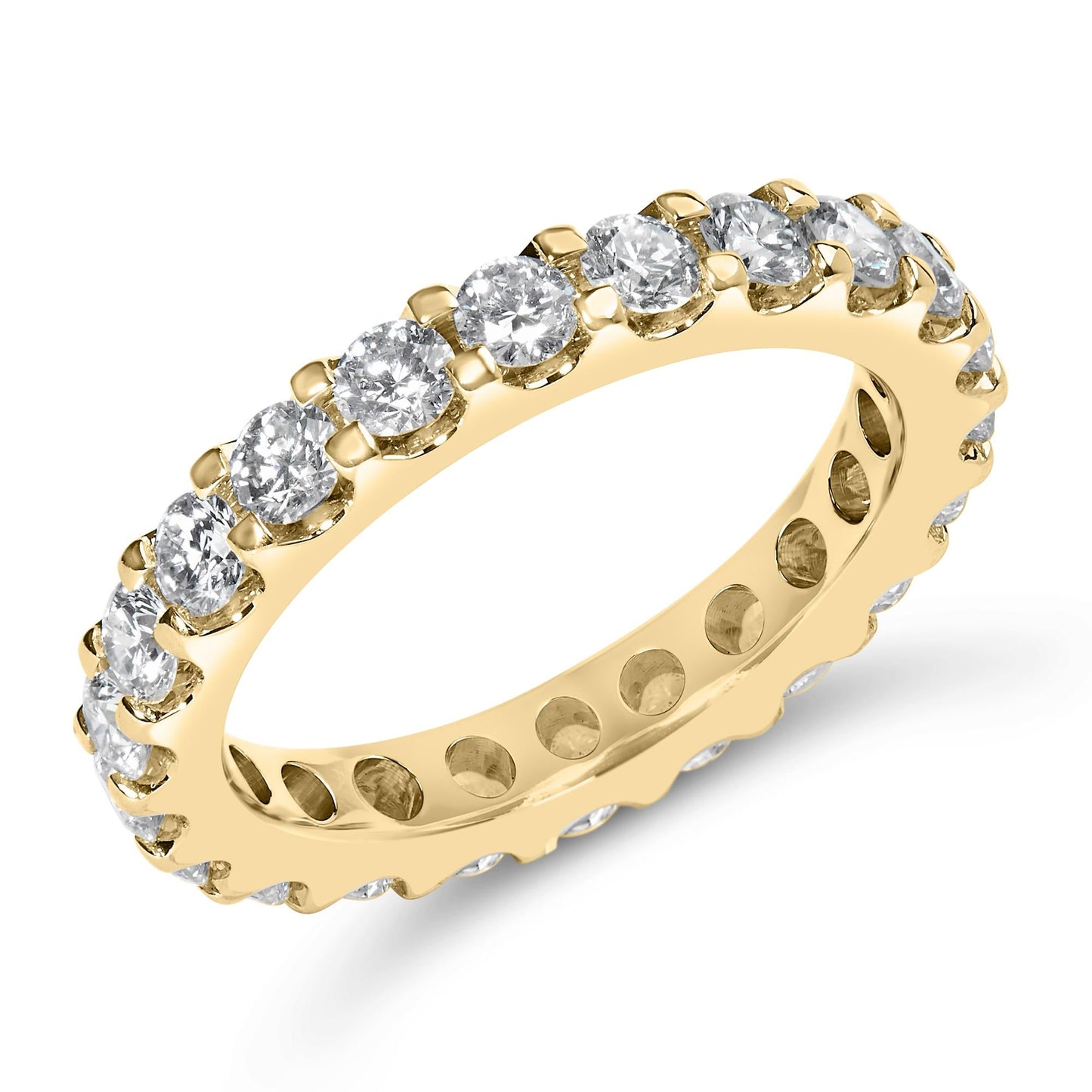 14K Yellow Gold Shared Prong Set Round Diamond Eternity Band Ring (G-H Color, SI1-SI2 Clarity)