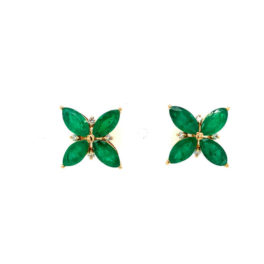 Emerald and Diamond Earring in 14K Yellow Gold - KGT 33038-0