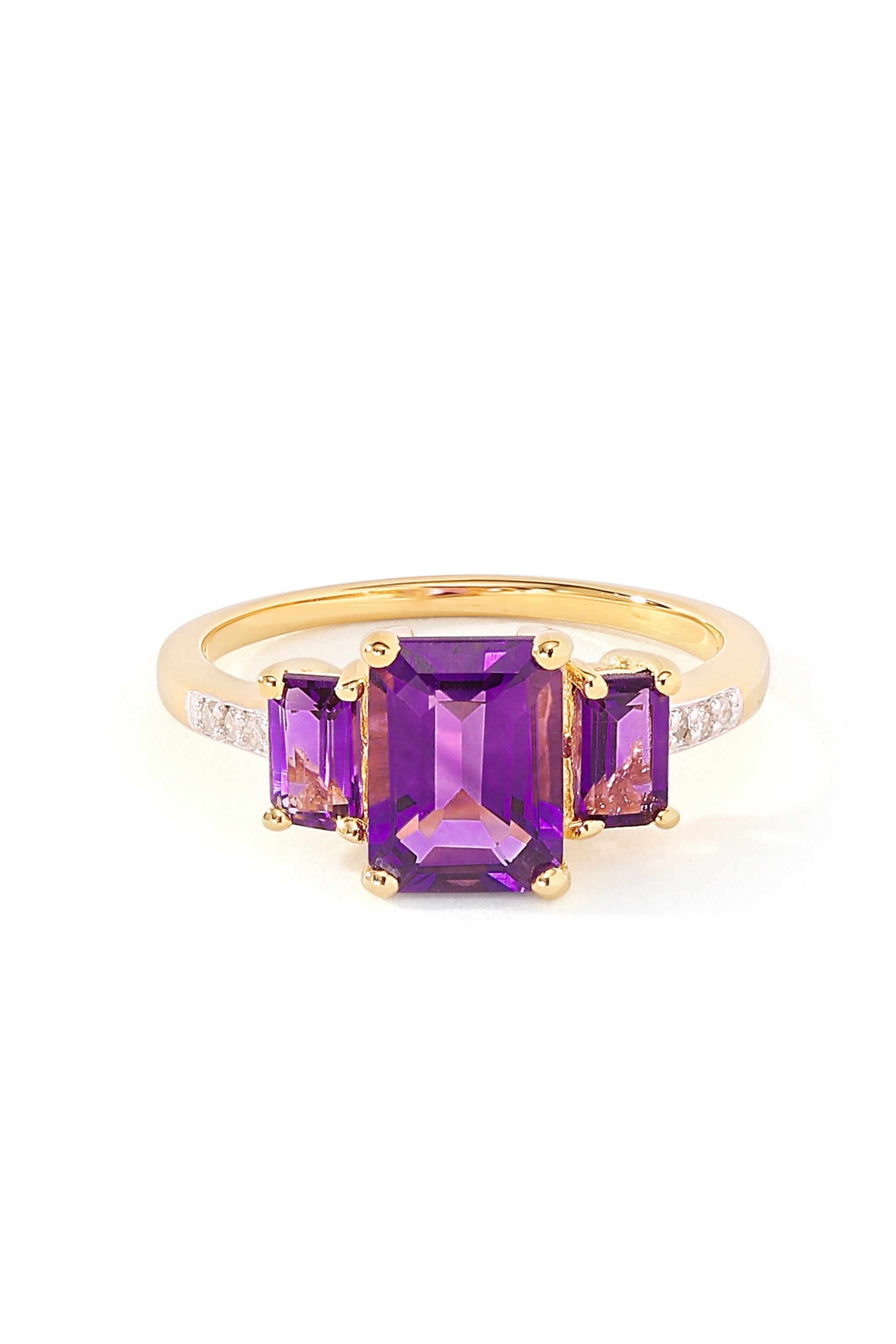 Sterling Silver Gold Plated Amethyst & Diamond Trilogy Ring-2